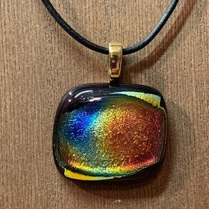 Dichroic Glass Pendant on Adj Leather Necklace